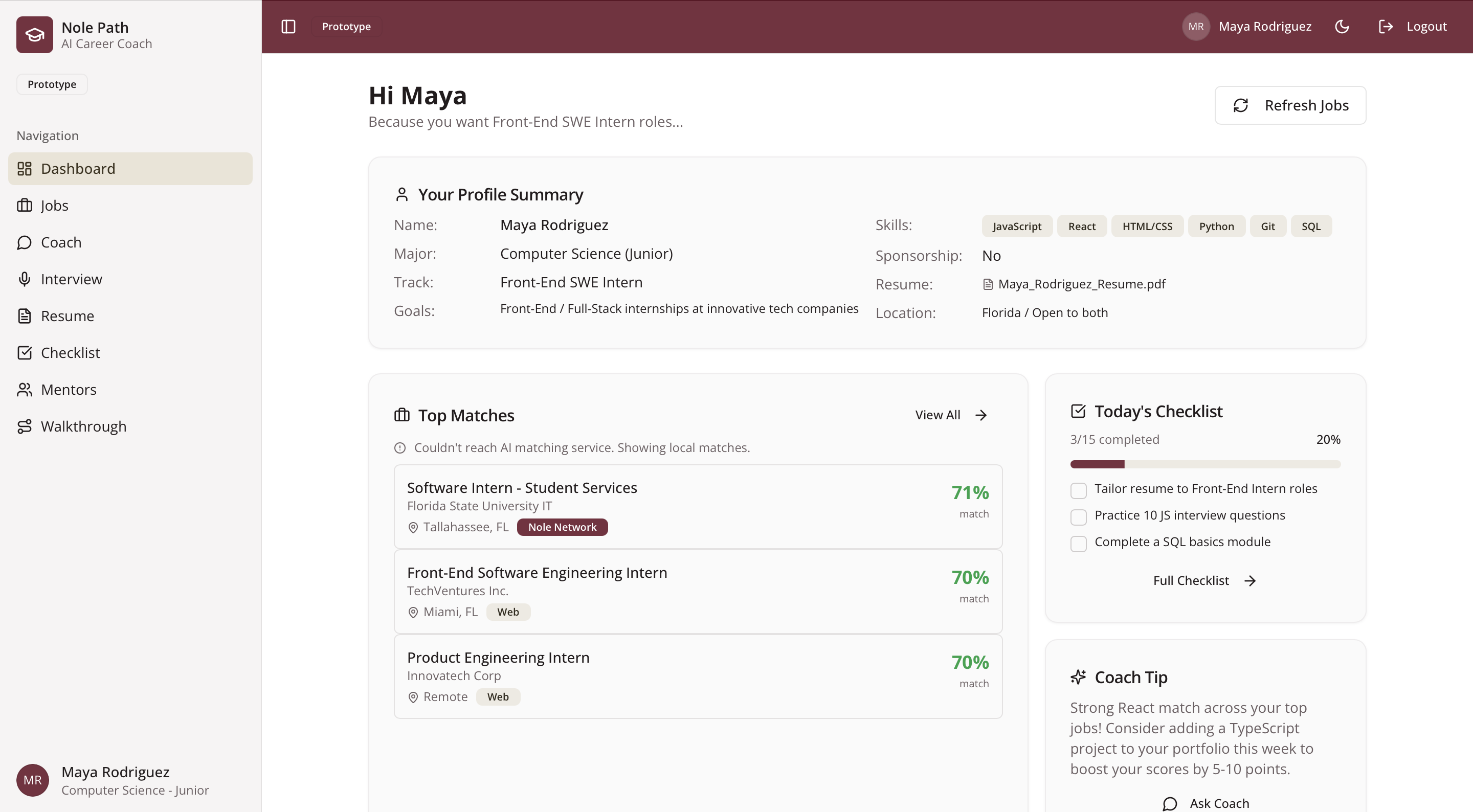 Nole Path dashboard interface preview
